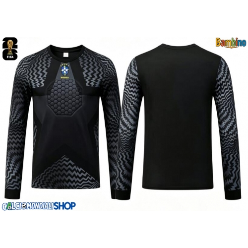Maglie da calcio Brasile Portiere Prima Maglia Bambino Mondiali 2026  Manica Lunga + Pantaloni corti)